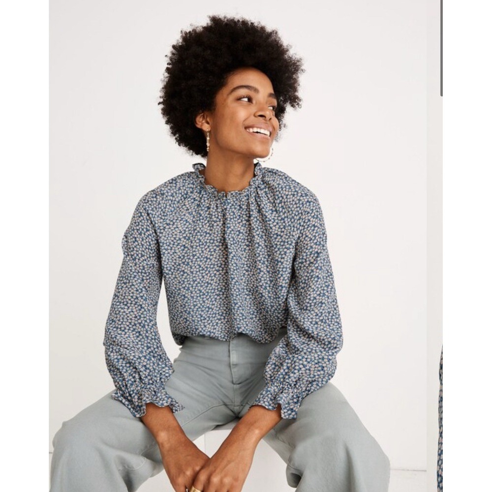 NEW Madewell Women's 100% Silk Blouse Poet In BITSY FLORAL Sz Large Fit Feminine